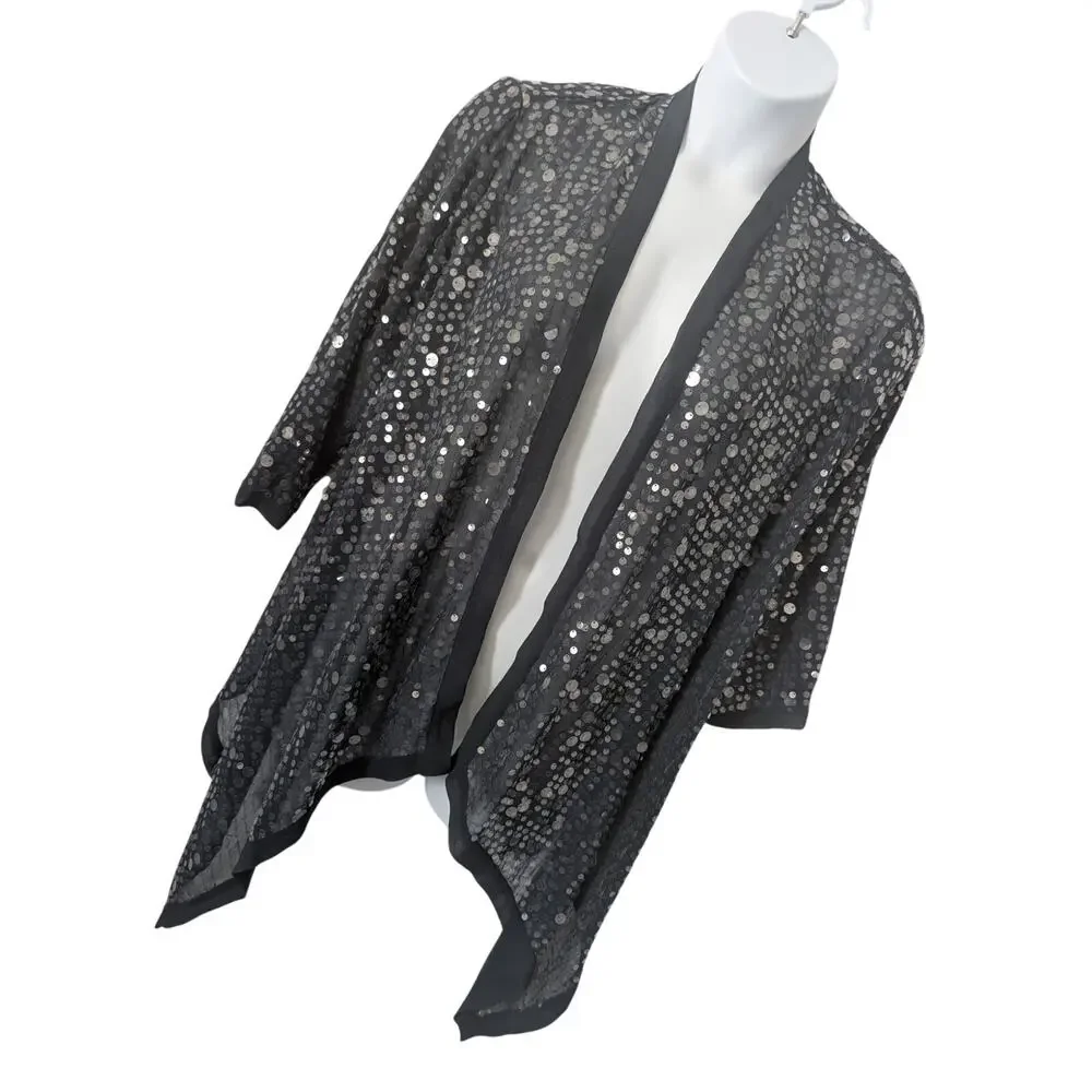 NWT! CHICO'S! LOVELY NAVY BLUE CHIFFON, SHIMMERY CLEAR SEQUINS, OVER-JACKET! XL